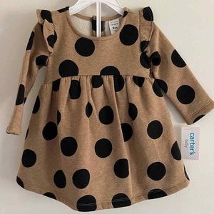 Carters Baby Girl Polka Dot Long Sleeve Dress and Bloomers Tan and Black
